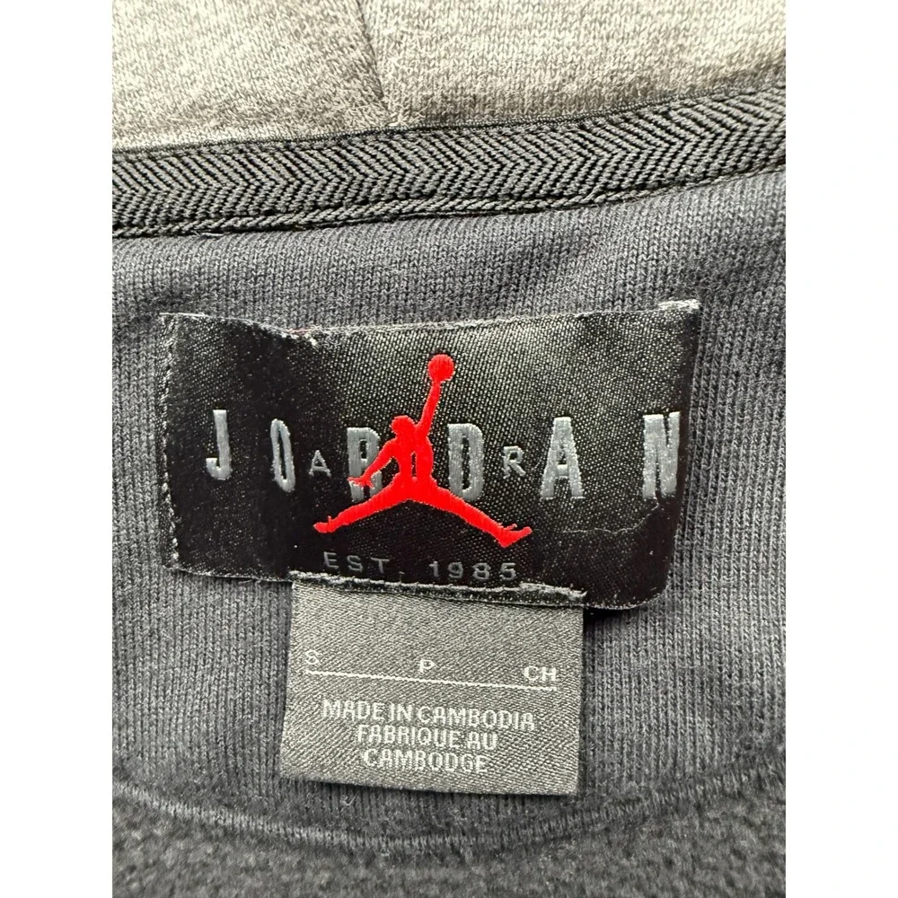 Jordan Brand Mens Small Black Gray Graphic Fleece Pullover Hoodie Jumpman Logo
